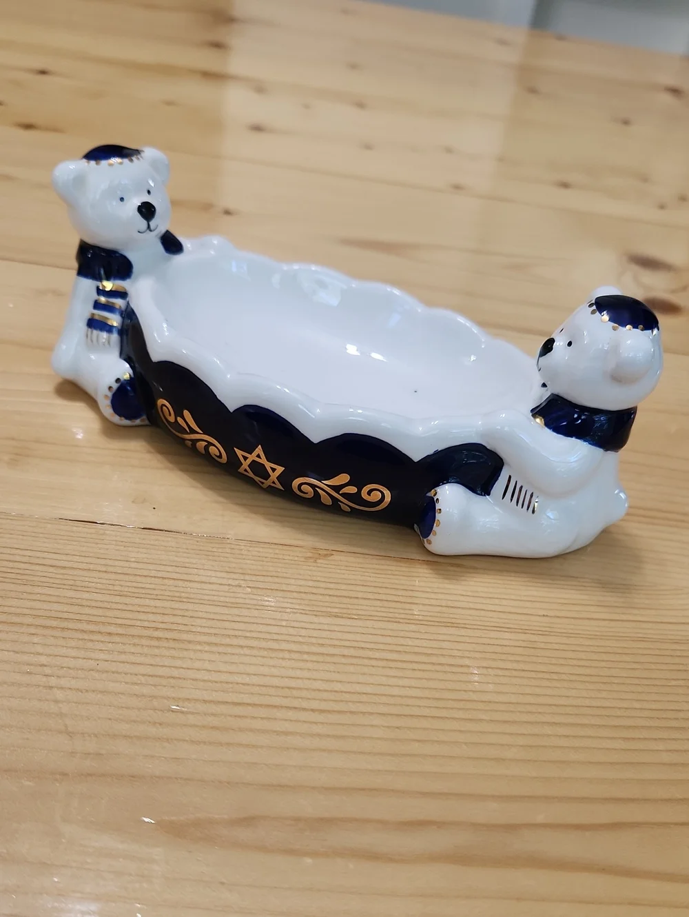 Vintage Hanukkah Polar Bears Wearing Kippot Yamikas Star Of David Dish Ceramic